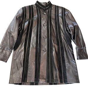Vintage Gabriel Black Leather and suede Coat. Swing style, oversized, medium.